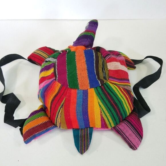 Hand Made Woven Guatemalan Kids Colorful Turtle Backpack Rucksack Mini Bag - Picture 3 of 7